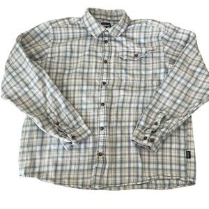 Patagonia Flannel Shirt Mens XXL Blue Plaid Organic Cotton Fjord Lightweight